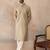 Men beige silk blend embroidered solid straight kurta with trousers