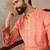 Men orange silk blend ethnic motifs printed straight kurta with trousers