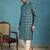 Mens sea green silk blend ethnic motifs ikat printed kurta