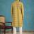 Mens green silk blend ethnic motifs ikat printed kurta