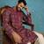 Mens purple silk blend ethnic motifs ikat printed kurta