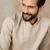 Mens peach linen blend geometric woven design kurta