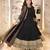 Black embroidered faux blooming anarkali gown set with dupatta