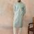 Mens green linen blend geometric woven design kurta