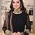Black embroidered faux blooming anarkali gown set with dupatta