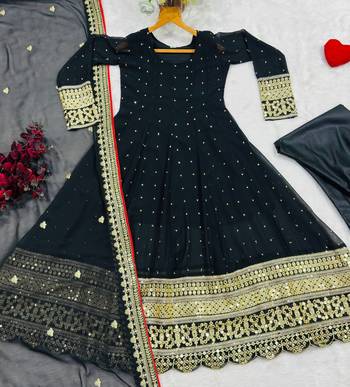 Black embroidered faux blooming anarkali gown set with dupatta 5