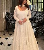 White embroidered faux blooming anarkali gown set with dupatta