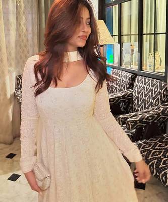 White embroidered faux blooming anarkali gown set with dupatta 3