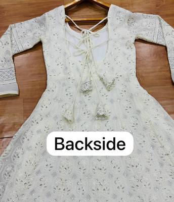 White embroidered faux blooming anarkali gown set with dupatta 5
