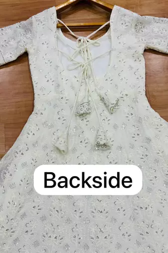 White embroidered faux blooming anarkali gown set with dupatta