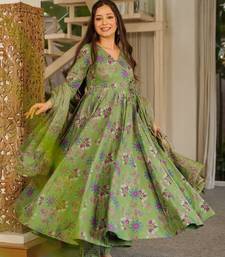 Green muslin digital print anarkali kurti pant & dupatta set