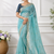 Sky Blue Color  Embroidery Sequence Work with Rich Floral Border Silk Blend Saree