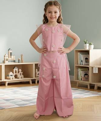 Pastel pink embroidered cotton silk co ord set 1