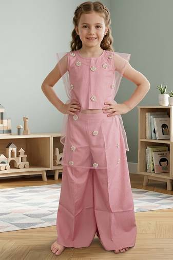 Pastel pink embroidered cotton silk co ord set