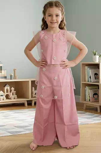 Pastel pink embroidered cotton silk co ord set