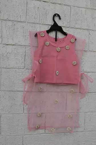 Pastel pink embroidered cotton silk co ord set