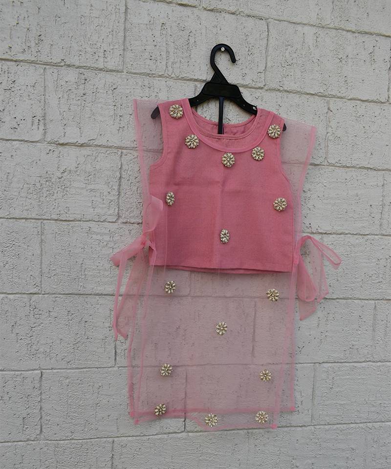 Pastel pink embroidered cotton silk co ord set