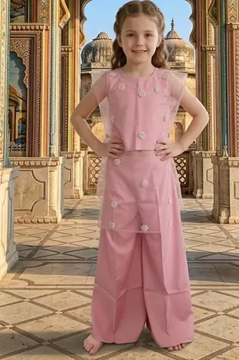 Pastel pink embroidered cotton silk co ord set