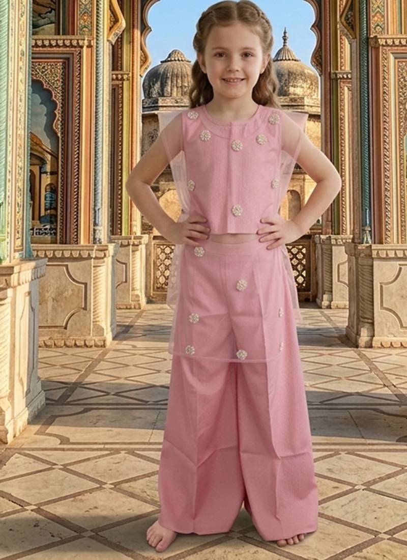 Pastel pink embroidered cotton silk co ord set