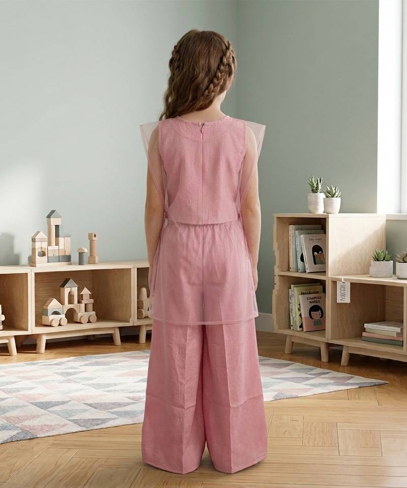 Pastel pink embroidered cotton silk co ord set
