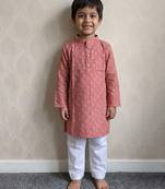 Peach pink printed cotton kurta pyjama