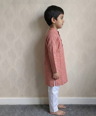 Peach pink printed cotton kurta pyjama 2
