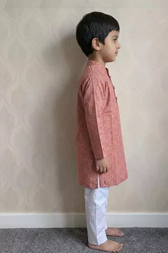 Peach pink printed cotton kurta pyjama