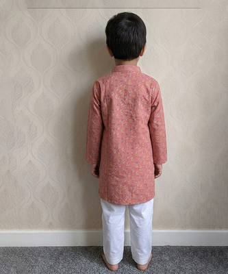Peach pink printed cotton kurta pyjama 3