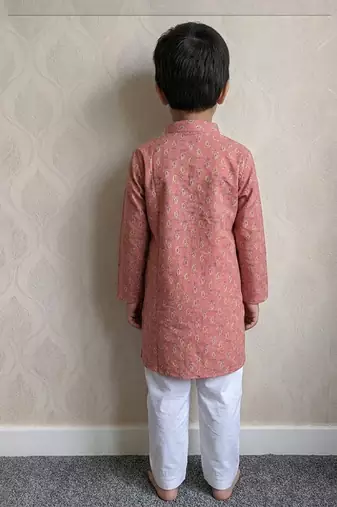 Peach pink printed cotton kurta pyjama