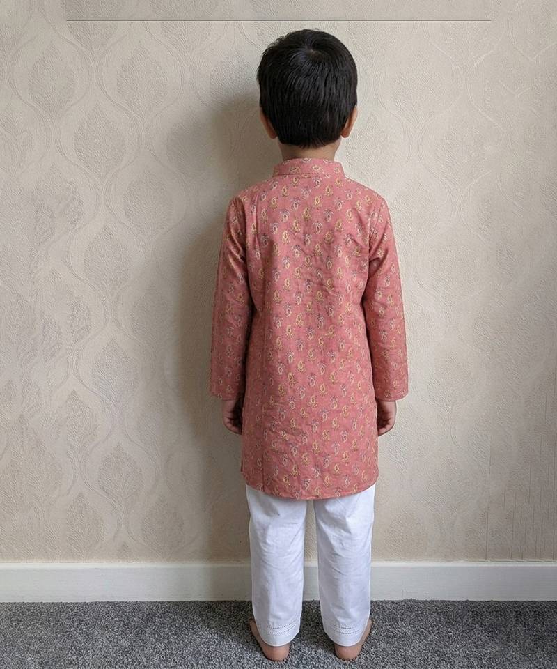 Peach pink printed cotton kurta pyjama