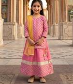 Rose pink printed cotton lehenga set