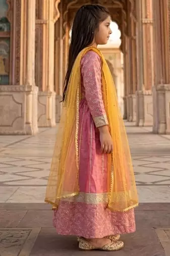 Rose pink printed cotton lehenga set