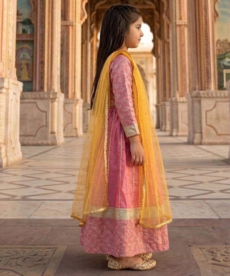 Rose pink printed cotton lehenga set
