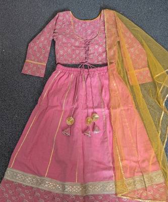 Rose pink printed cotton lehenga set 3