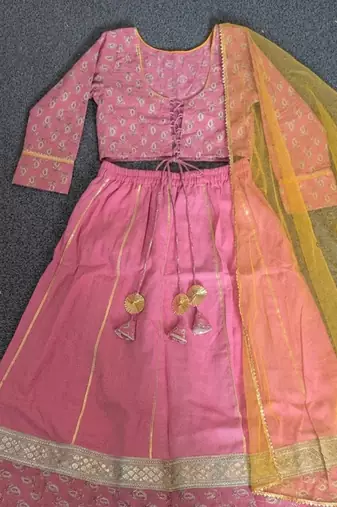 Rose pink printed cotton lehenga set