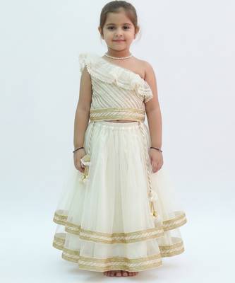 Off white embroidered net lehenga set 1