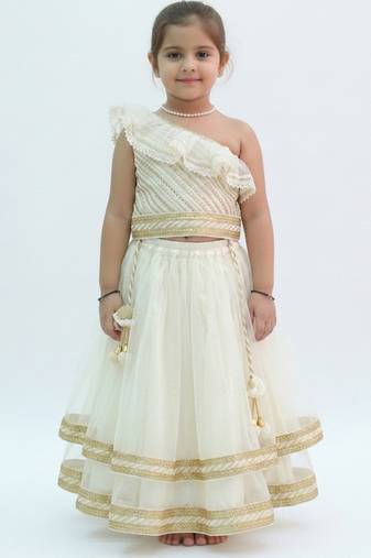 Off white embroidered net lehenga set