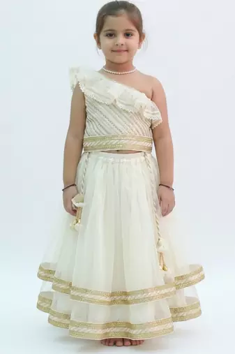 Off white embroidered net lehenga set