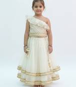 Off white embroidered net lehenga set