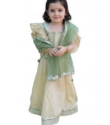 Beige green embroidered silk lehenga set