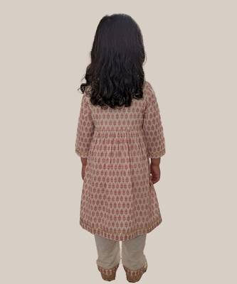 Off white pink printed cotton anarkali kurti set 3