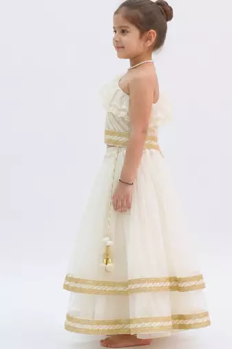 Off white embroidered net lehenga set