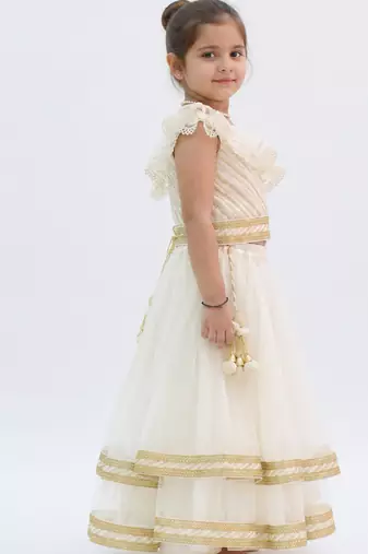 Off white embroidered net lehenga set