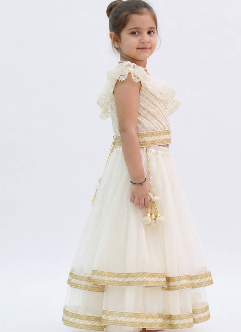 Off white embroidered net lehenga set