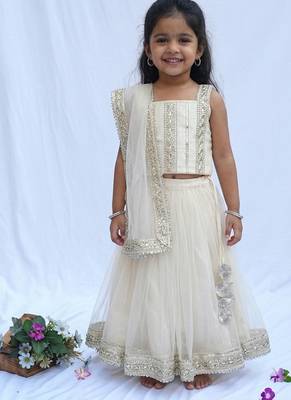 Off white embroidered net lehenga set 1