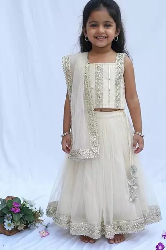 Off white embroidered net lehenga set