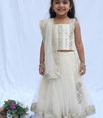 Off white embroidered net lehenga set