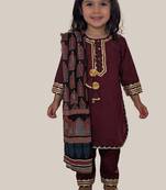 Maroon embroidered cotton kurti set