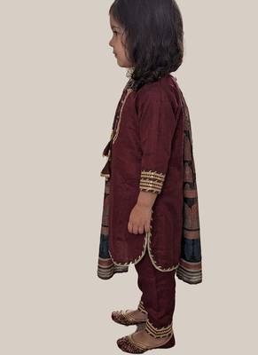 Maroon embroidered cotton kurti set 2