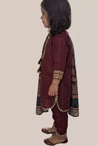 Maroon embroidered cotton kurti set